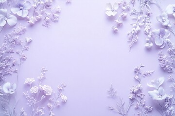 Poster - A still life image of white flowers and leaves on a deep purple background