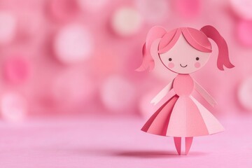 Poster - A paper doll stands on a pink background