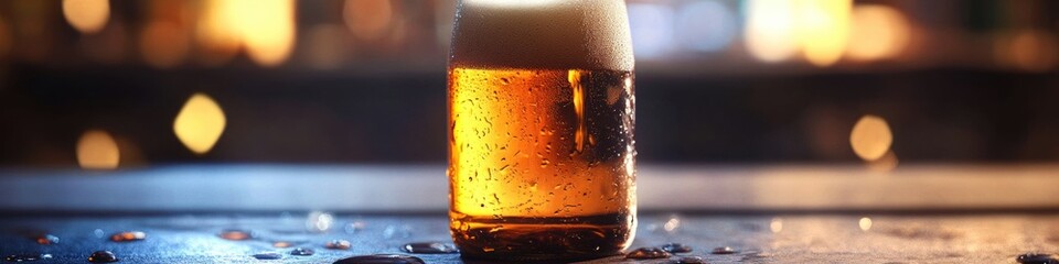 Poster - A glass of beer sits alone on a table, ready for someone to enjoy it