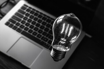 Poster - a desk light illuminates a laptop computer