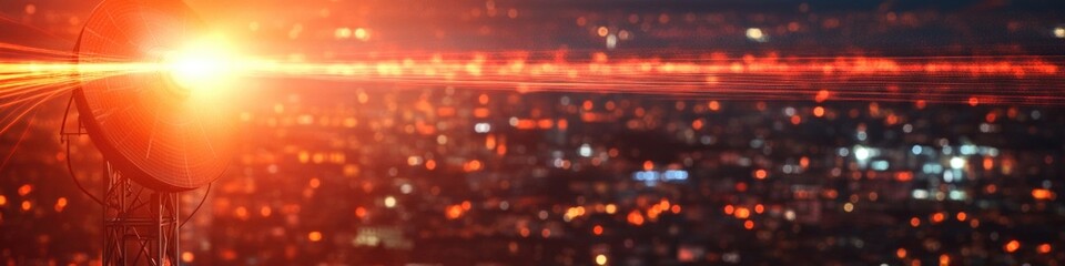 Poster - Aerial view of a city skyline at night, with towering skyscrapers and bustling streets below
