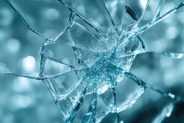 Poster - A cracked and damaged glass window with a hole in it