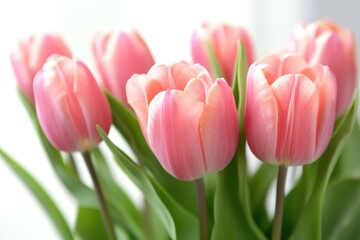 Poster - A bouquet of fresh pink tulips arranged in a decorative vase, perfect for spring and Easter decorations or as a gift