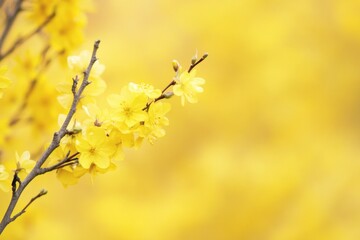 Wall Mural - A close-up shot of a tree branch featuring bright yellow flowers