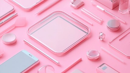 Wall Mural - Various electronics on a pink surface