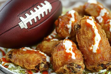Poster - A plate of chicken wings served with a football as a unique snack idea