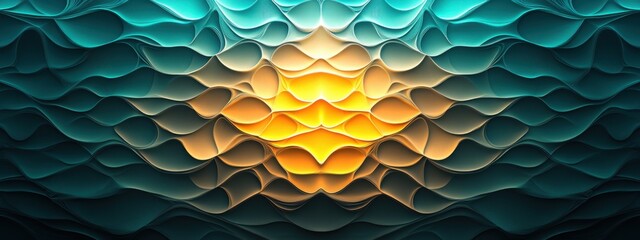 Poster - Abstract Teal and Gold Wave Pattern: Symmetrical Digital Art