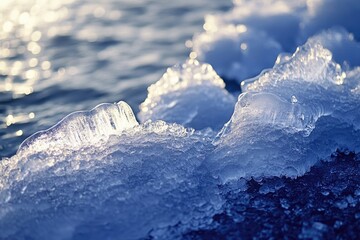 Poster - A close-up view of ice forming on the surface of a body of water, often used in environmental or scientific contexts