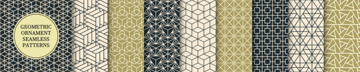 Aufkleber - Collection of seamless decorative patterns - geometric ornamental luxury design. Repeatable classic elegant color backgrounds. Symmetry endless prints