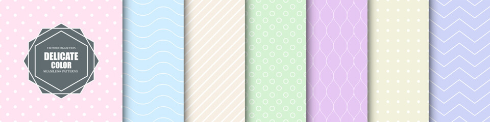 Aufkleber - Collection of color delicate geometric seamless patterns. Simple cute bright backgrounds with lines and dots. Repeatable unusual minimalistic prints. Textile endless textures