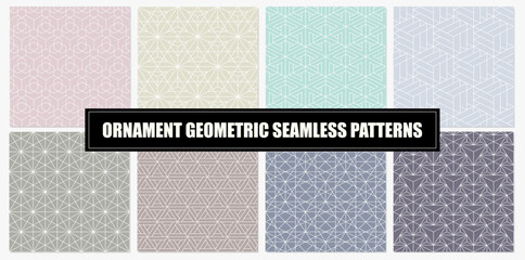 Aufkleber - Collection of color seamless ornamental vector patterns. Oriental symmetry vintage backgrounds. Geometric tile mosaic design. Grid textures - decorative outline prints