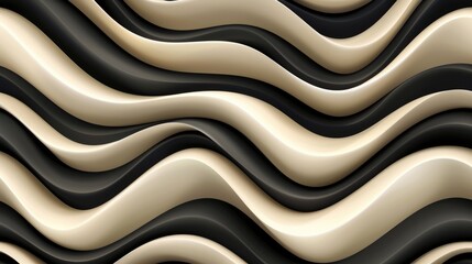 Poster - Flowing waves of beige and black patterns abstract design digital art minimalistic environment close-up view creative concept
