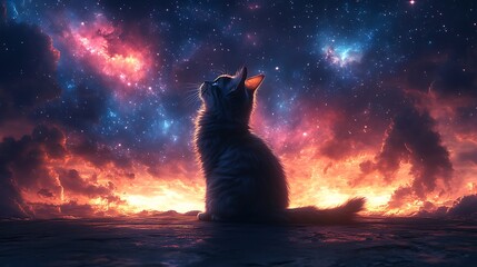Naklejka na meble Curious Cat Admiring Galaxy Lights high resolution hd picture