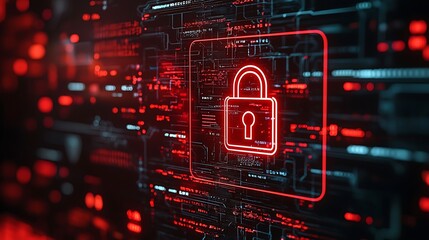 Poster - Red Cyber Security Lock Digital Background