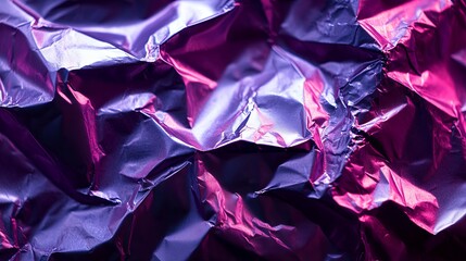 Poster - Crinkled metallic paper showcasing vibrant shades of purple and blue under soft light in an artistic setup
