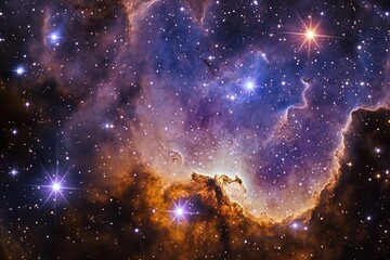 cosmic nebula with swirling iridescent gases and brilliant star clusters deep space photography styl