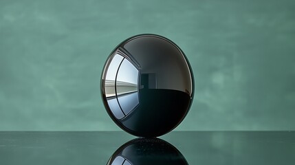 Poster - Reflective sphere mirroring room interior against green background