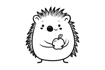 Wall Mural - Drawing of a cheerful hedgehog holding a small apple.