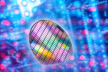 Poster - Cyber background. Computer texture. Microelectronics close up. Microprocessor under microscope. Digital board. Computer background. Semiconductor tech. Cyber technology. Art blurred. 3d image