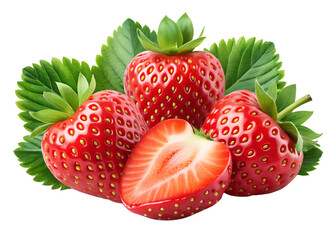 Wall Mural - strawberry fruits with strawberries slice isolated on transparent background png