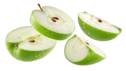 Wall Mural - slices of green apple falling isolated on transparent background png