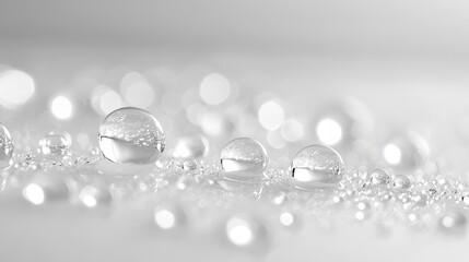 Wall Mural - A large number of small, clear, and shiny water droplets on a white surface