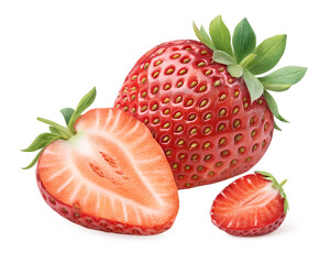 Wall Mural - strawberry with a slice of isolated on transparent background png