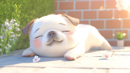 Wall Mural -  pug lying sun