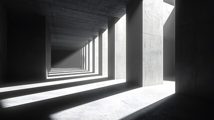 Wall Mural - Sunlit Concrete Corridor  Architecture, Shadows, Interior,  Modern Design,  Empty Space