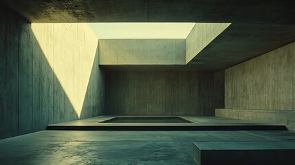 Poster - Sunlit Concrete Minimalist Room Interior Design