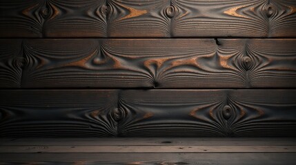 Poster - Dark Rustic Wood Planks Background Featuring a Striking Textured Surface and Empty Floor Space Ideal for Product Displays or Design Projects