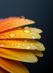 Poster - Close-up of Vibrant Yellow Petals with Water Droplets on Black Background for Nature and Floral Theme