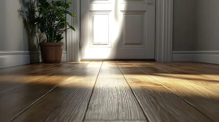 Poster - Sunlit hardwood floor hallway, plant, door, interior design, home staging