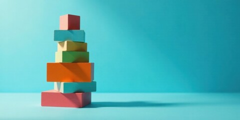 Aufkleber - A Colorful Stack of Blocks Forming a Pyramid Shape Against a Light Blue Background