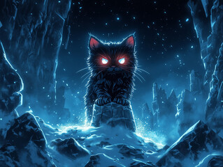  black cat on a dark background