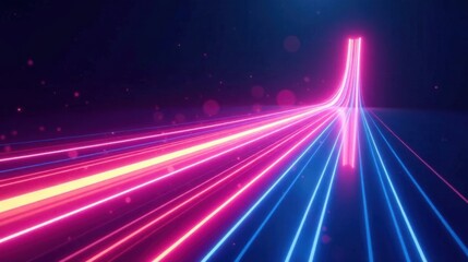 Poster - Abstract Glowing Lines Converging at a Distant Point, Representing a Futuristic Digital Highway with Energetic Neon Colors and Subtle Particle Effects