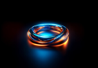 Aufkleber - A luminous ring with vibrant blue and orange light reflects against a stark dark backdrop.  The metallic surface glows, creating a futuristic and elegant design.