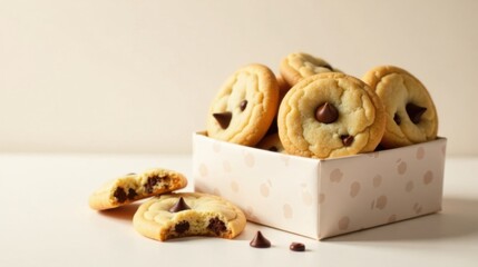 Aufkleber - A Delectable Box of Sweet Chocolate Chip Cookies with a Partially Eaten Cookie Beside It