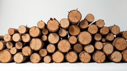 Aufkleber - A Majestic Pile of Natural Wood Logs, Showing the Circular Cross-Sections of the Trunks, Arranged in a Picturesque Manner Against a Simple White Background