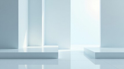 Poster - Serene Minimalist Architectural Interior with Light and Shadow Play on Smooth White Surfaces