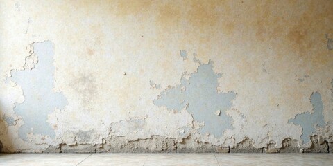 Aufkleber - A weathered wall texture showing extensive paint damage and exposed substrate at the base, ideal for design projects requiring a rustic or distressed aesthetic.