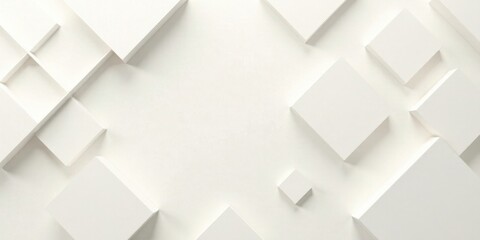 Fototapete - Abstract White Geometric Shapes Background Design Featuring Interlocking Cubes and Squares Creating a Modern Minimalist Pattern Ideal for Presentations and Digital Media
