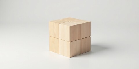 Aufkleber - Assembled Wooden Cubes A Simple Composition of Light Wood Blocks on a Plain Background