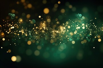 Poster - A captivating abstract image featuring glowing golden and green particles creating a mesmerizing, ethereal background.