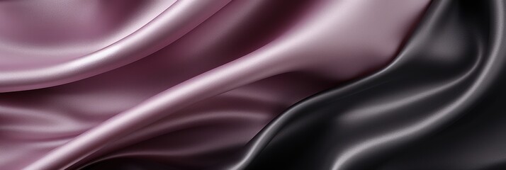 Poster - A close-up of luxurious silk fabric featuring rich black and soft pink colors, showcasing smooth textures and elegant drapes.