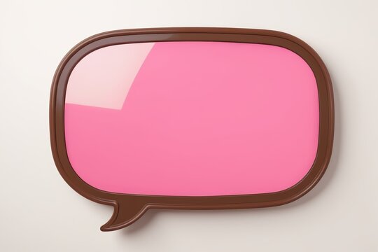 there is a pink television with a brown frame on the wall