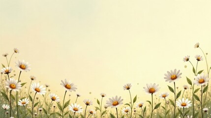 Aufkleber - Serene Meadow of Delicate Daisies with a Soft, Pastel Background, Ideal for Peaceful and Tranquil Designs