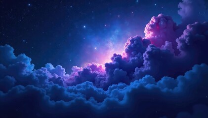 Wall Mural - Distant blue and purple gas cloud against a dark starry night sky, space background, interstellar medium