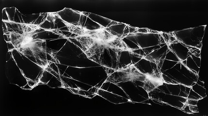 Broken glass surface isolated on black background.