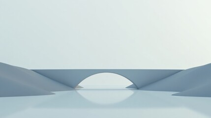 Poster - Minimalist Arch Bridge Over Serene Waterscape A Study in Architectural Simplicity and Tranquil Design